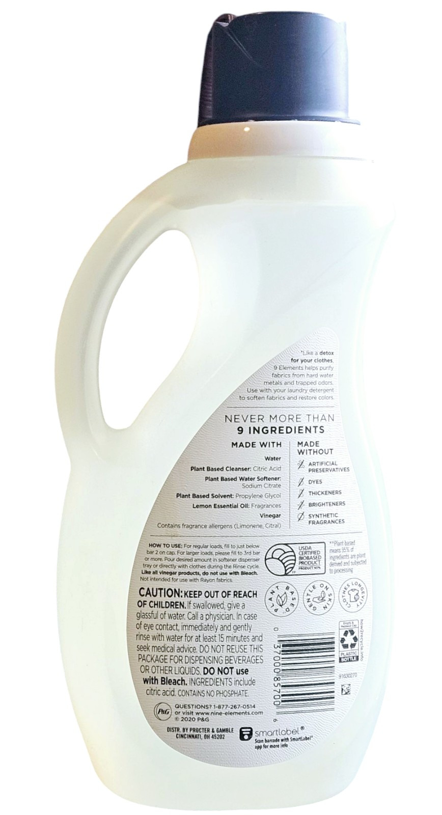 9 Elements Laundry Purifying Softener Liquid, Clear, Lemon Scent, 44 Oz