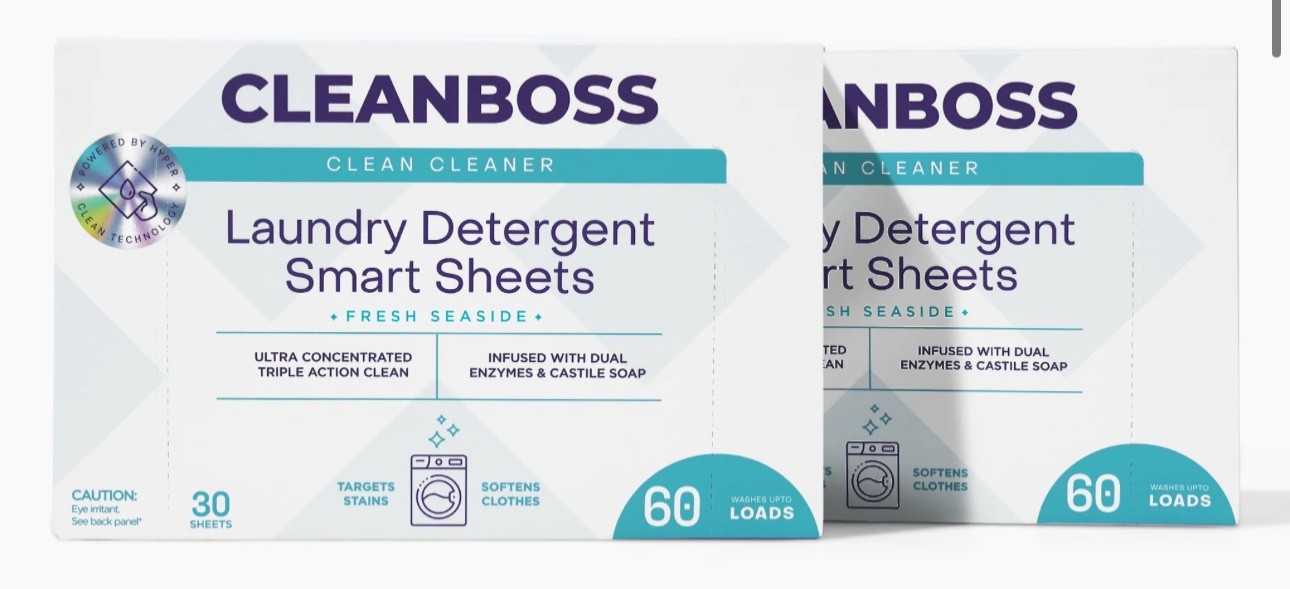 NIB 2~PACK CleanBoss Laundry Detergent Smart Sheets – 60 Sheets (120 loads) NEW!
