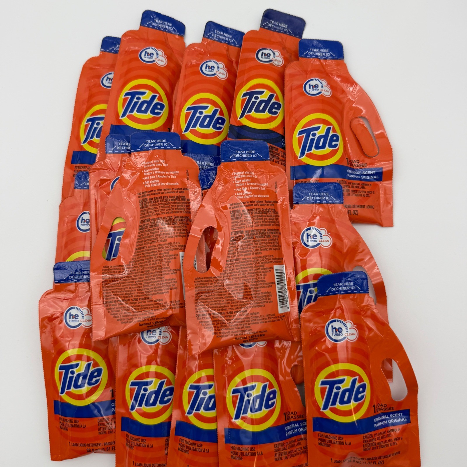 15 Tide Original Scent HE Liquid Laundry Detergent Single Load Travel Packets