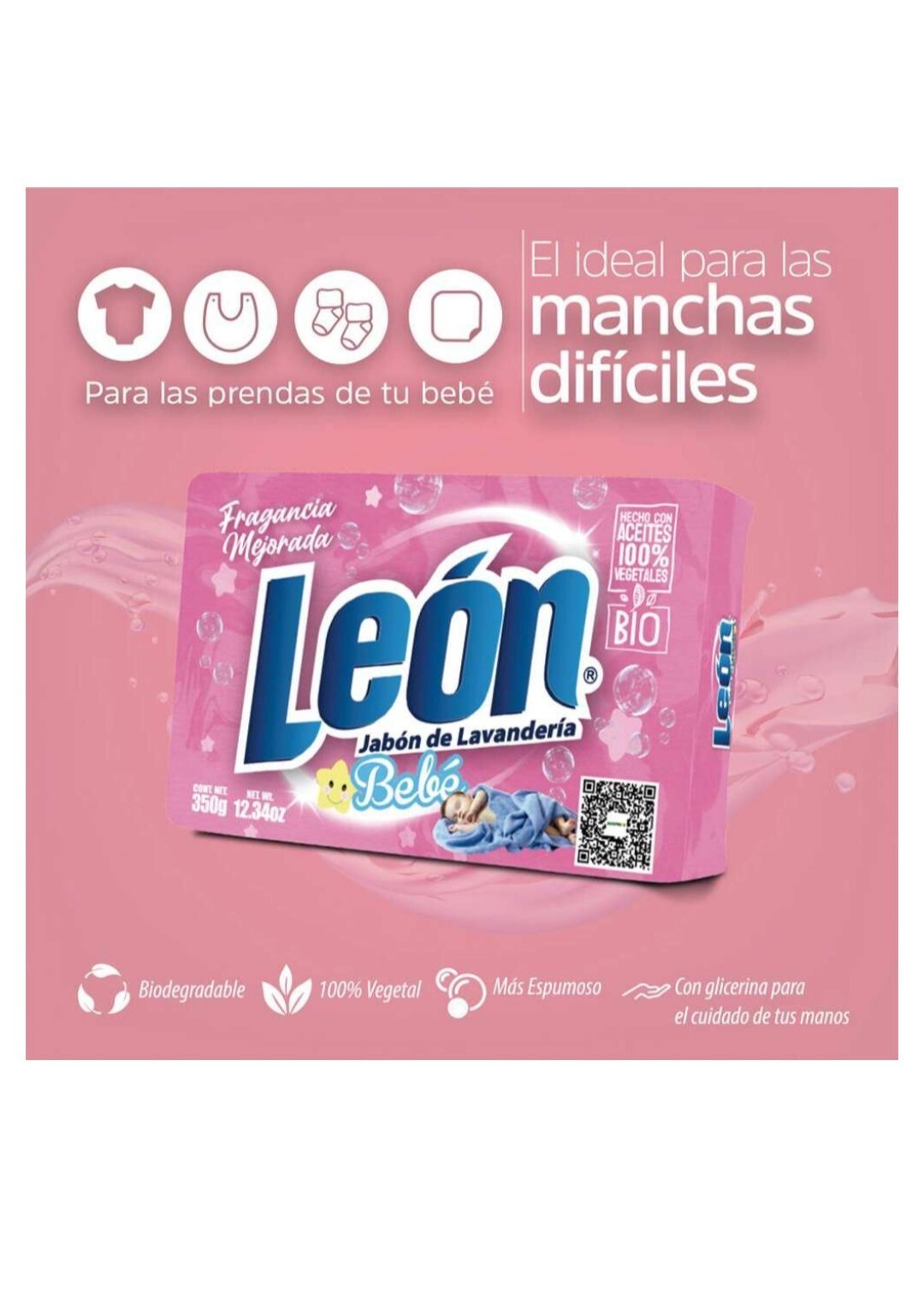 Leon Bebe Detergente Barra Para Lavar 💯%🇲🇽 350g /Leon Laundry Soap Bar 12oz