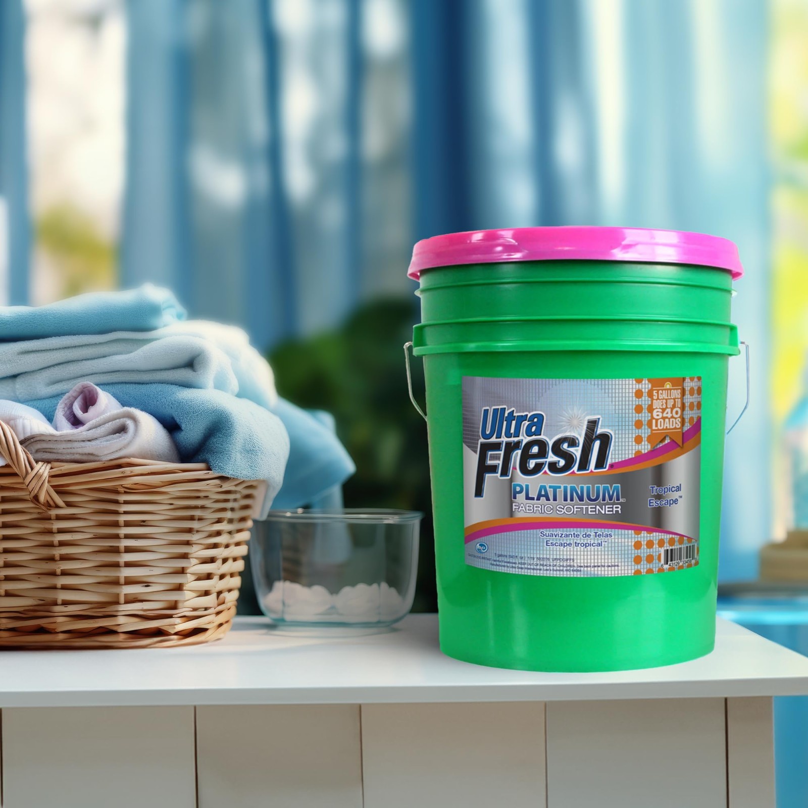 5 Gallon Liquid Fabric Softener for All Machines, 640 Loads, Tropical Escape Sce
