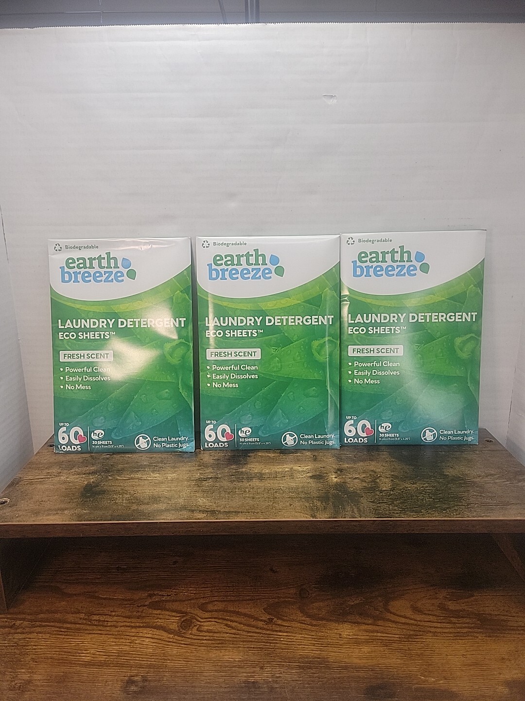 Earth Breeze Laundry Detergent Sheets FRESH SCENT LOT OF 3 60 Loads Per Pack T15