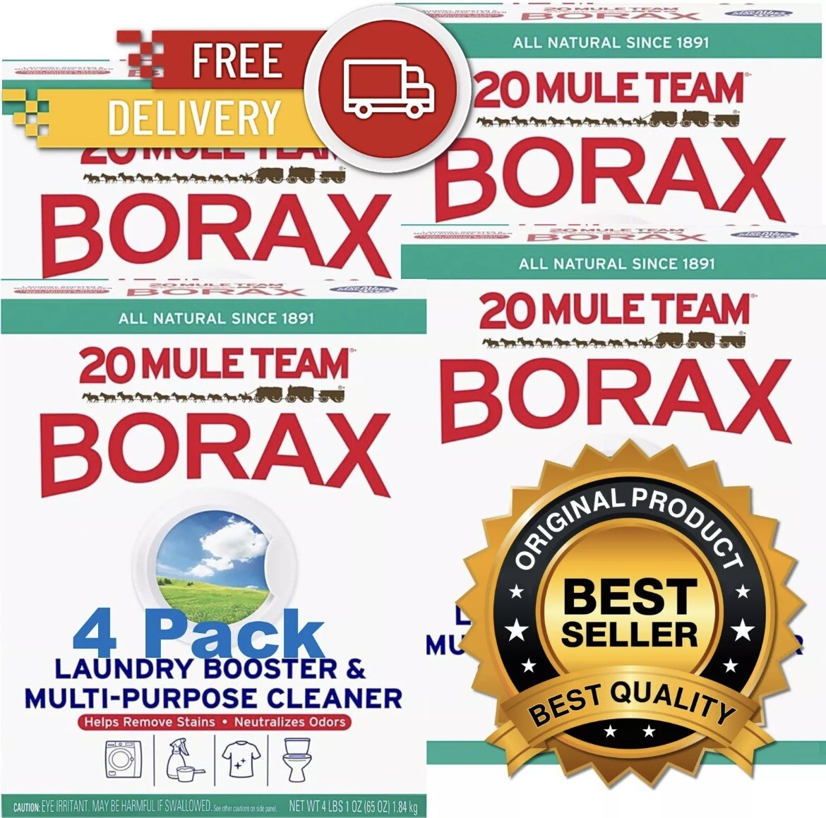 20 Mule Team Detergent Booster – Pack of 4 65 Oz (260 Oz Total) – Fast Ships Now