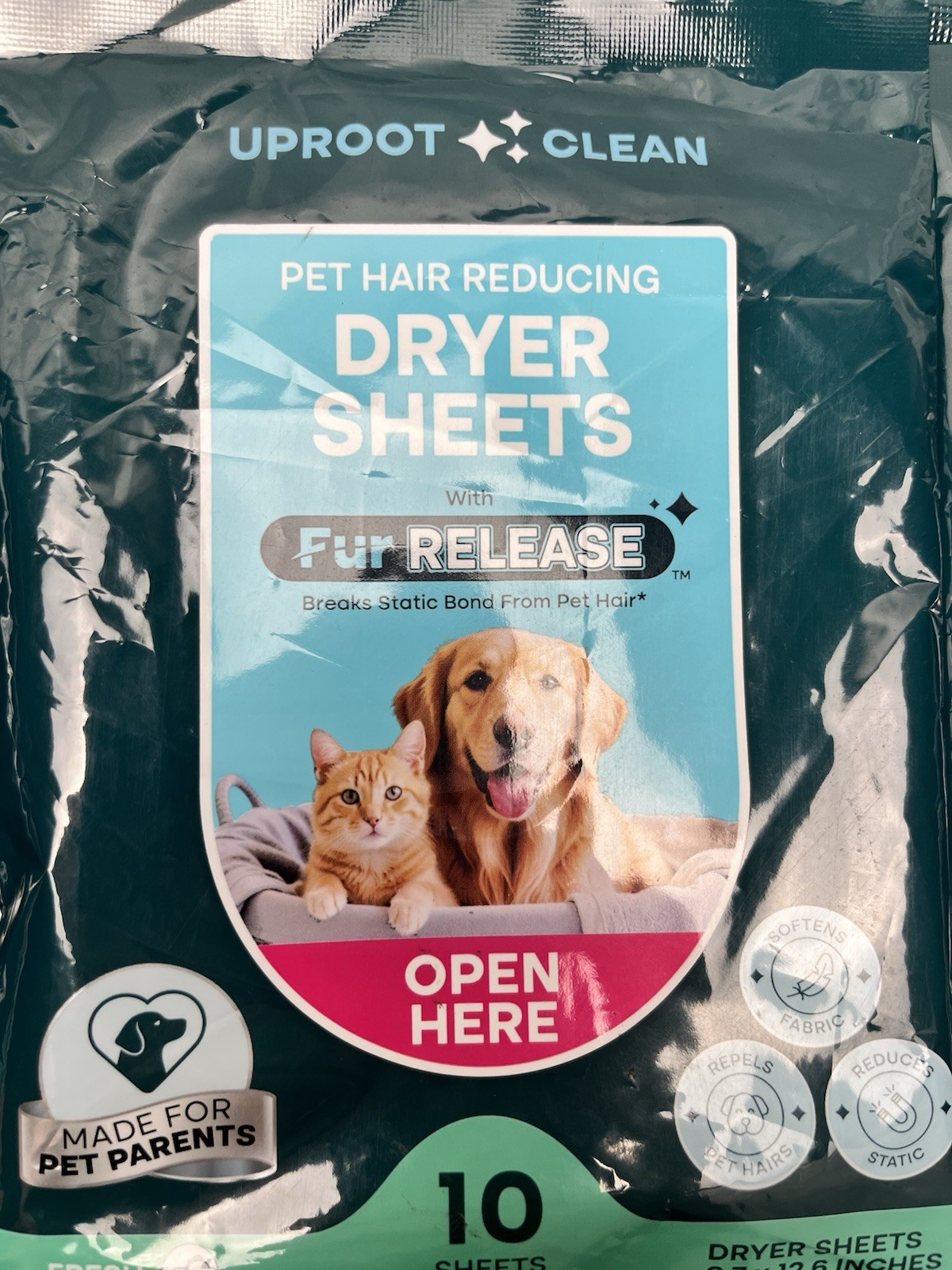 7-packs of 10 Uproot Clean Pet Hair Reducing Dryer Sheets Reduces Static Fresh