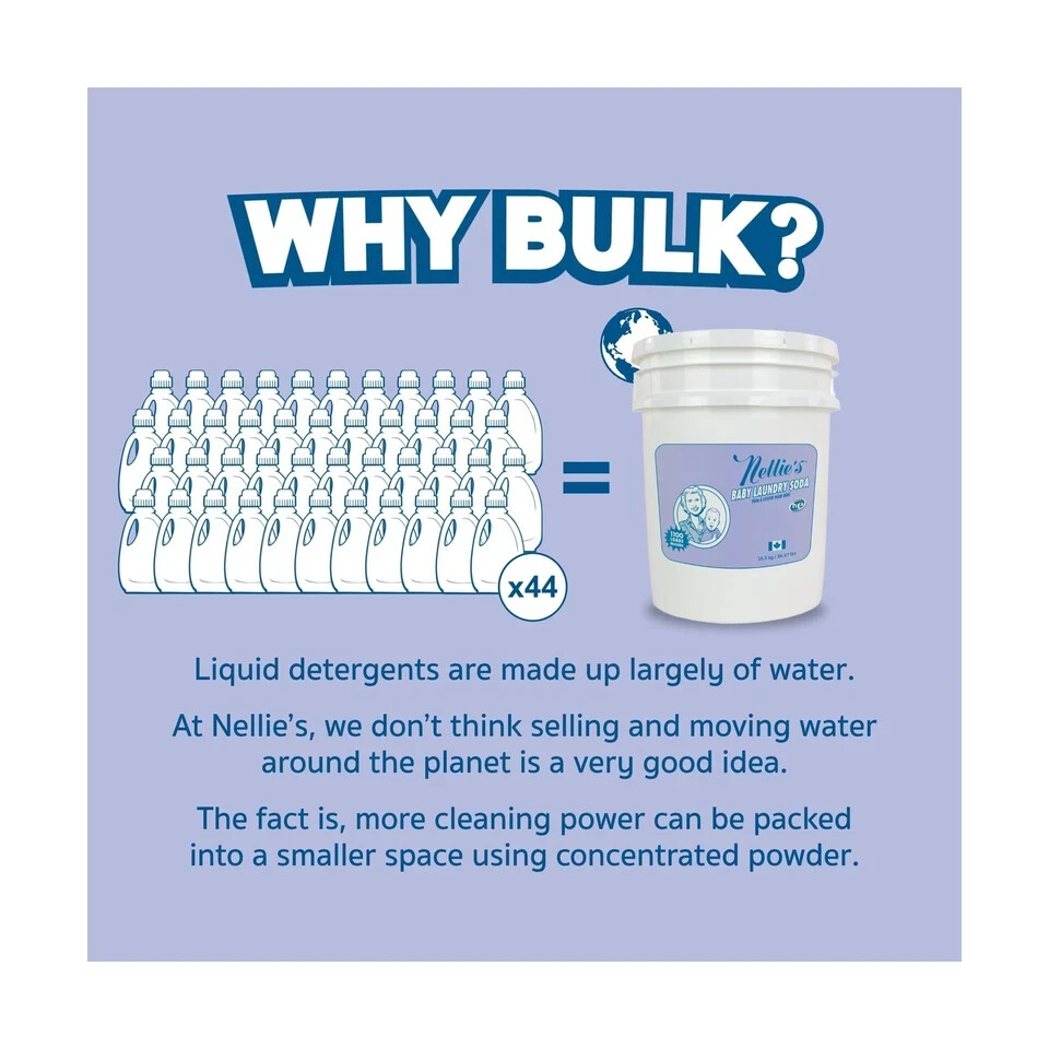 Nellie’s Baby Laundry Soda, 500 Loads Hypoallergenic Septic Safe Made in Canada