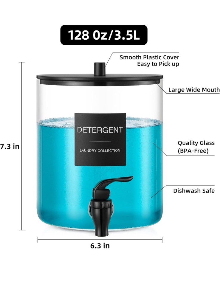 Glass Laundry Detergent Dispenser, 128 oz / 3.5L Fabric Softener Dispenser fo…