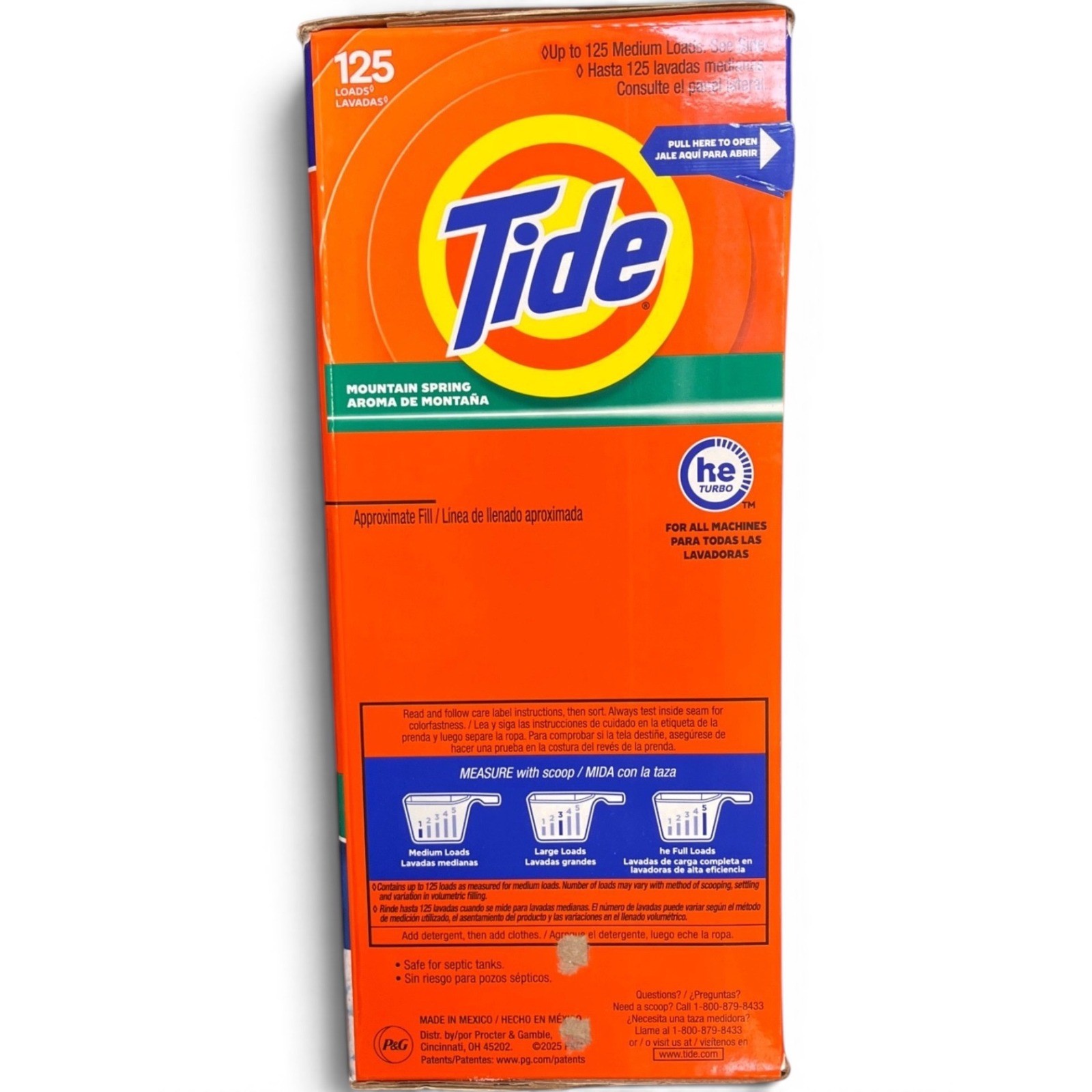 Tide Mountain Spring Powder Laundry Detergent HE Turbo 125 Loads 143oz 8.9lb Box