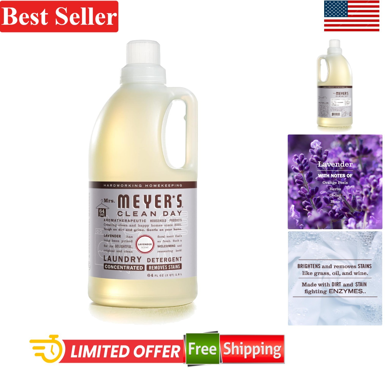 Mrs. Meyer’s Lavender Scented Liquid Detergent, 64 oz – Home Cleaning Essentials