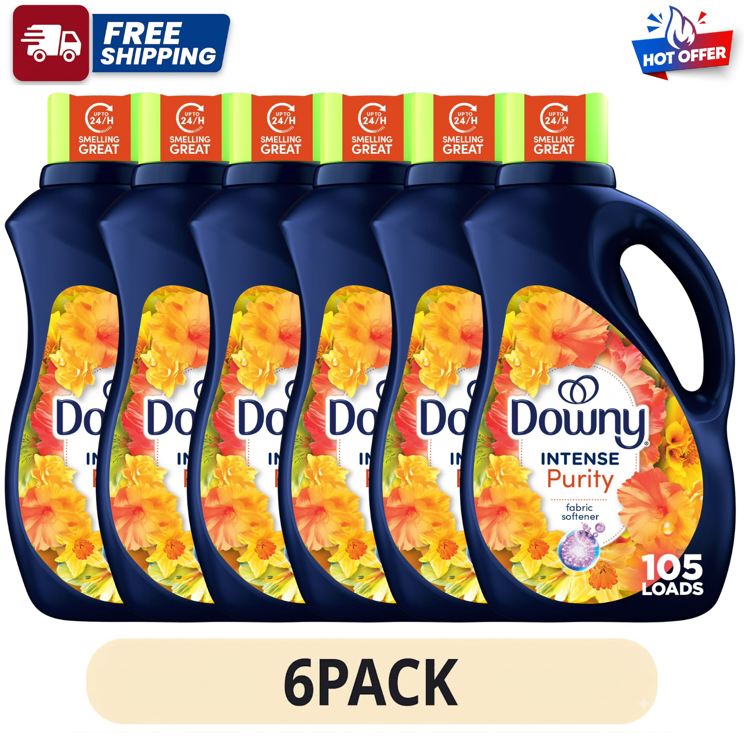 6 Pack Downy Intense Liquid Fabric Softener Purity Scent Super Compact 105 Loads