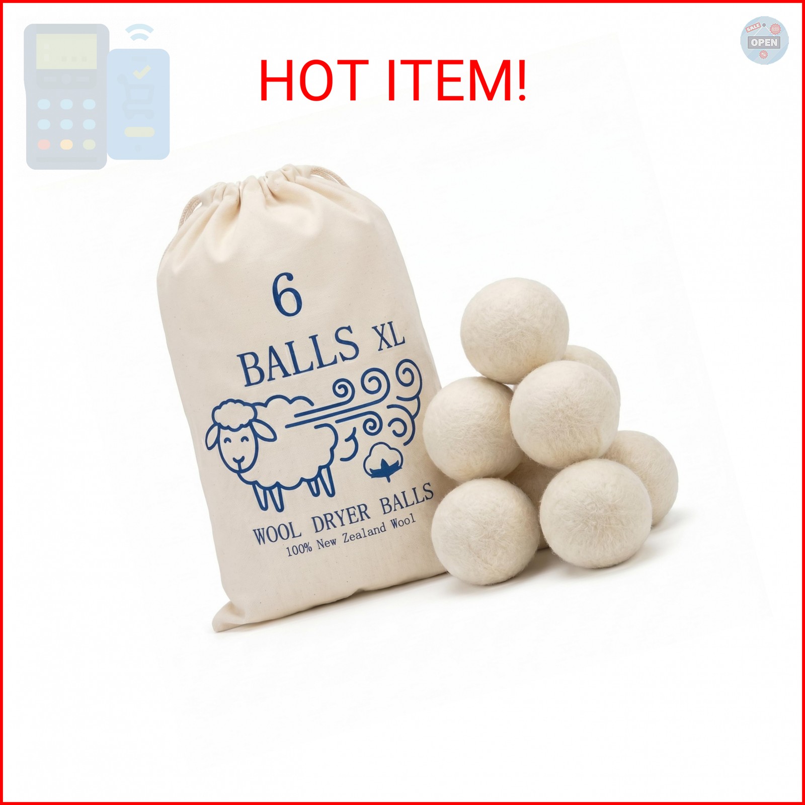 Premium XL Wool Dryer Balls 6 Pack – 100% Organic New Zealand Wool – Reusable Na