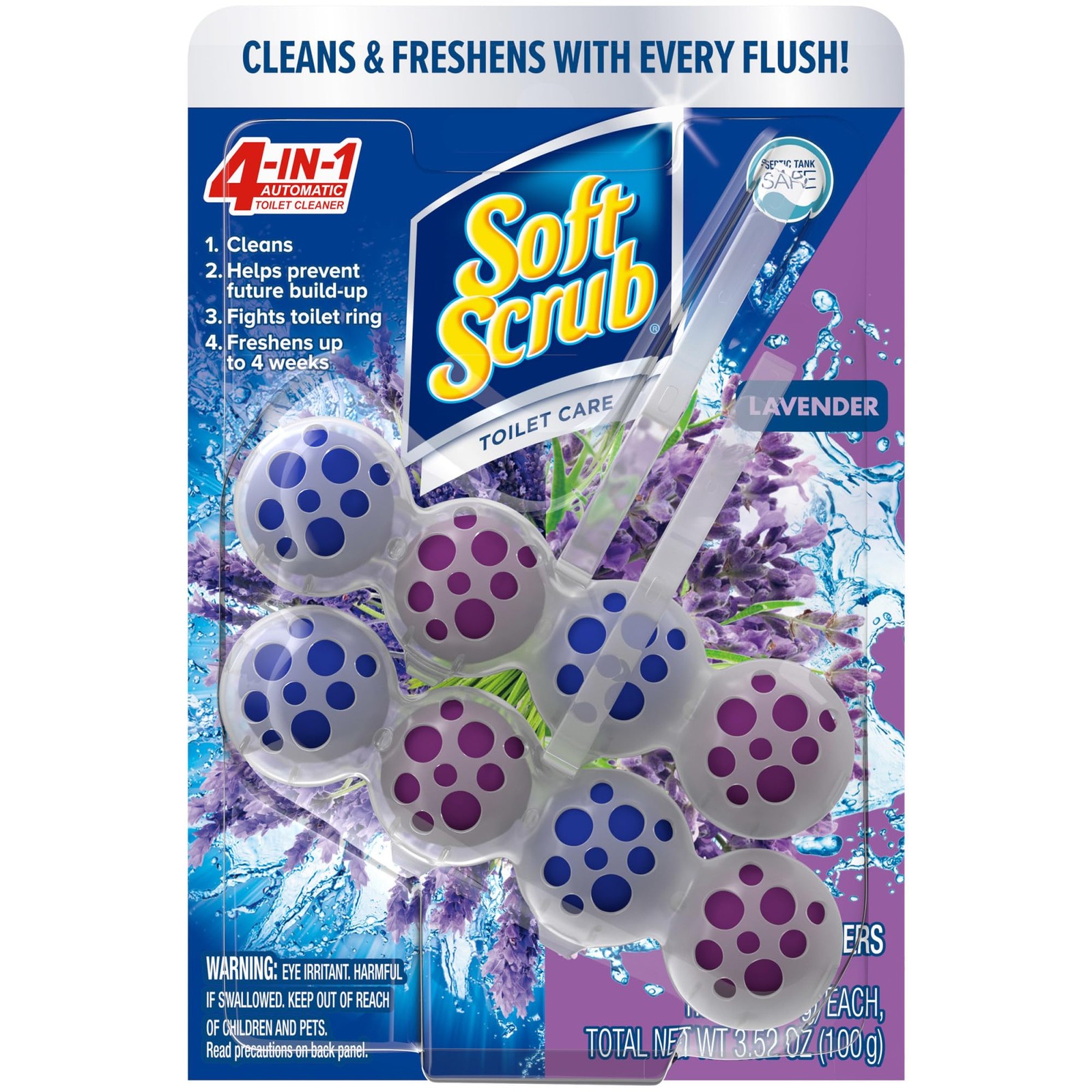Soft Scrub 4-in-1 Rim Hanger Toilet Bowl 3.52 Ounce (Pack of 1), Lavender