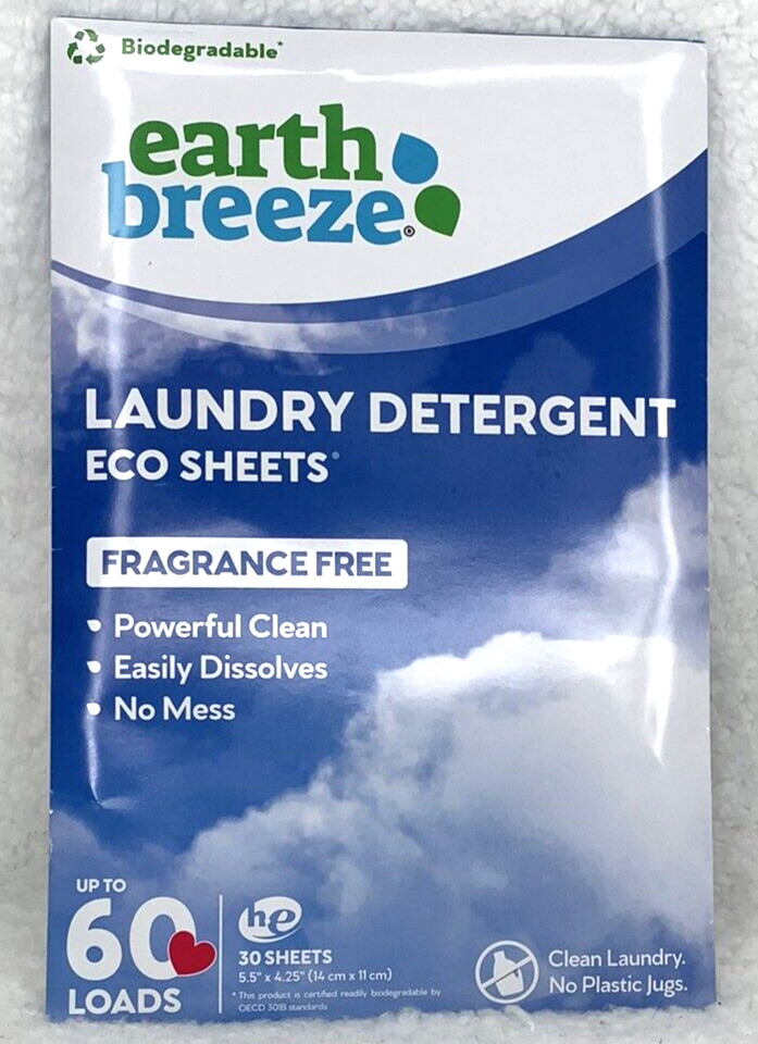 Earth Breeze Laundry Detergent Eco Sheets he 30 Sheets – 60 Loads Fragrance Free