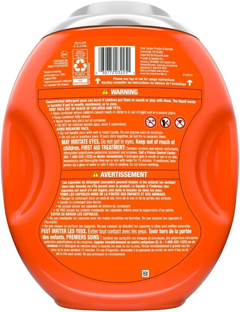 Tide Odor Defense + Oxi Laundry Detergent Pacs, Original Scent, 63 Count, Advanc
