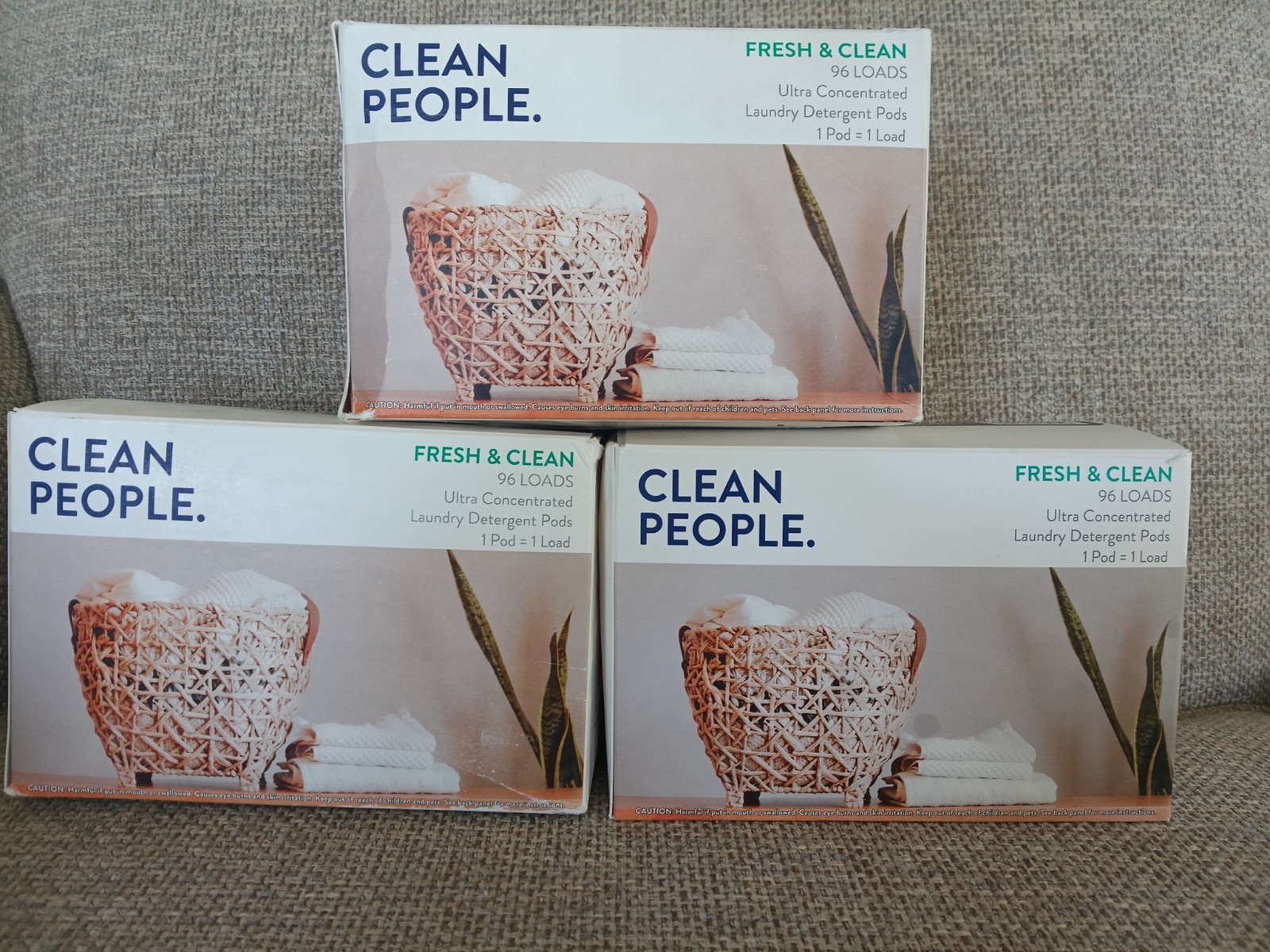 3 X The Clean People Laundry Det. Pods – 96 Loads – Fresh & Clean (Damaged Boxes