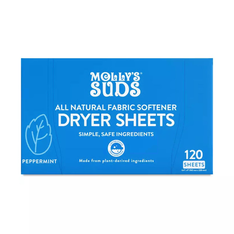 Molly’s Suds Fabric Softener Dryer Sheets, Peppermint 120 Sheets (Pack of 2)