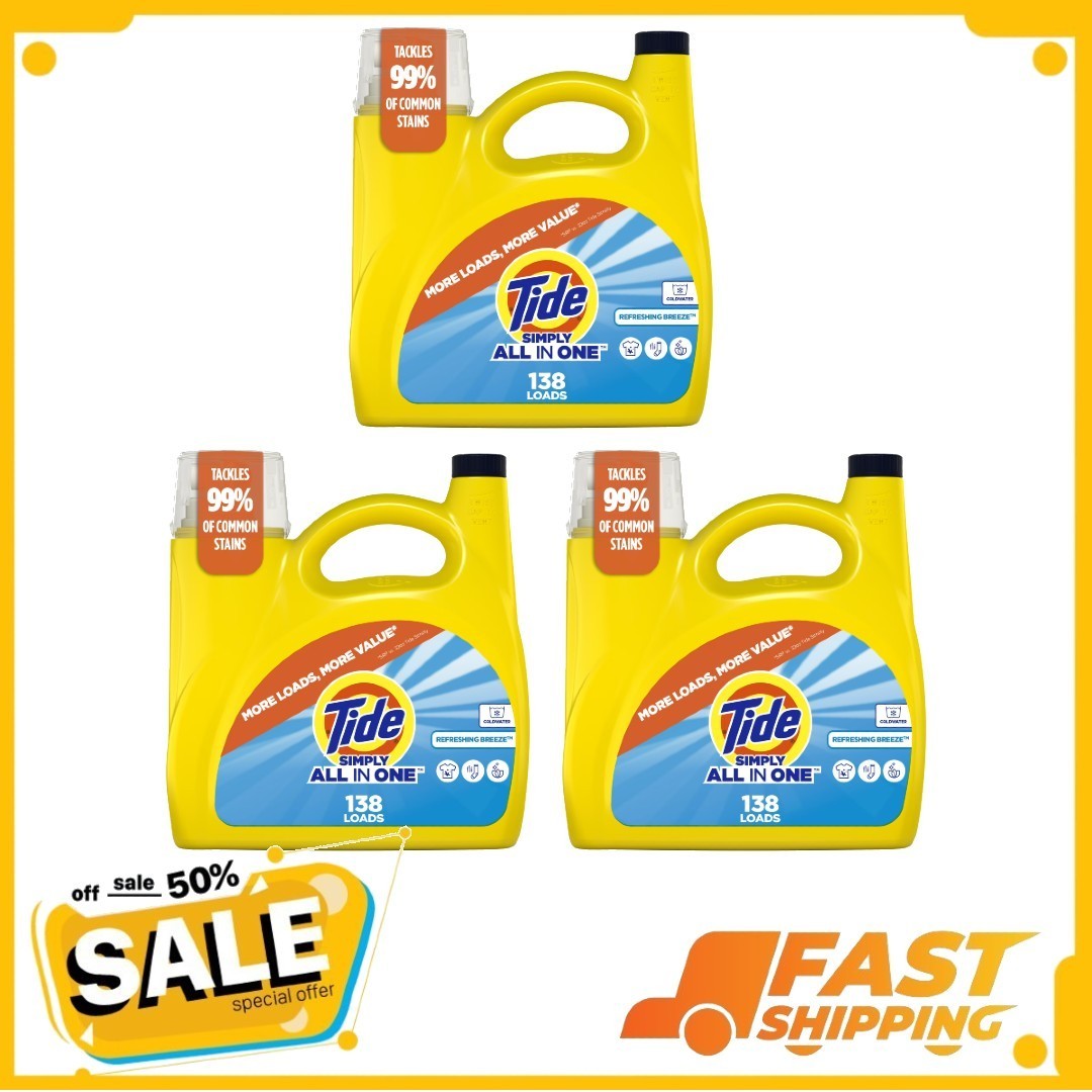 ( 3 Pack ) Tide Simply All-in-One Liquid Laundry Detergent, 182 fl oz, 138 Loads