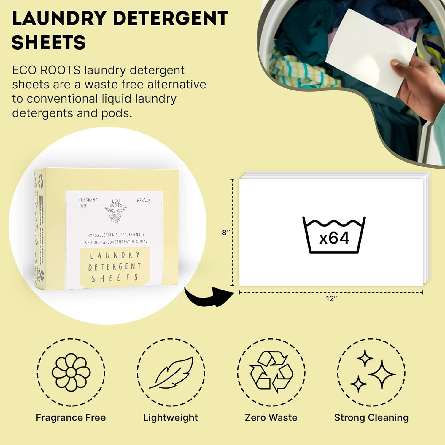 Laundry Detergent Sheets 64 Loads | ECO FRIENDLY Unscented Sheets, Liquidless Tr