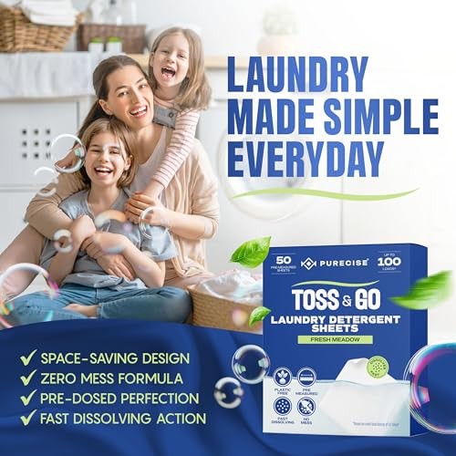 Purecise Laundry Detergent Sheets 50 Count Fresh Meadow HE Compatible