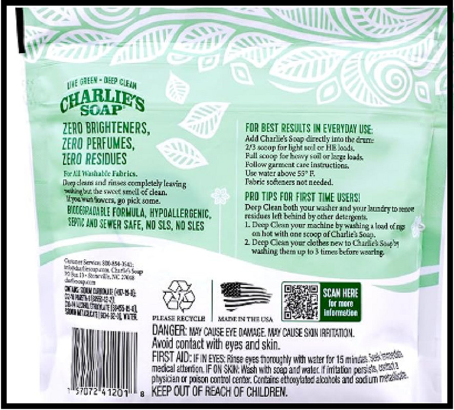 Charlie’s Soap Laundry Powder (50 Loads) Hypoallergenic Washing Powder Detergent