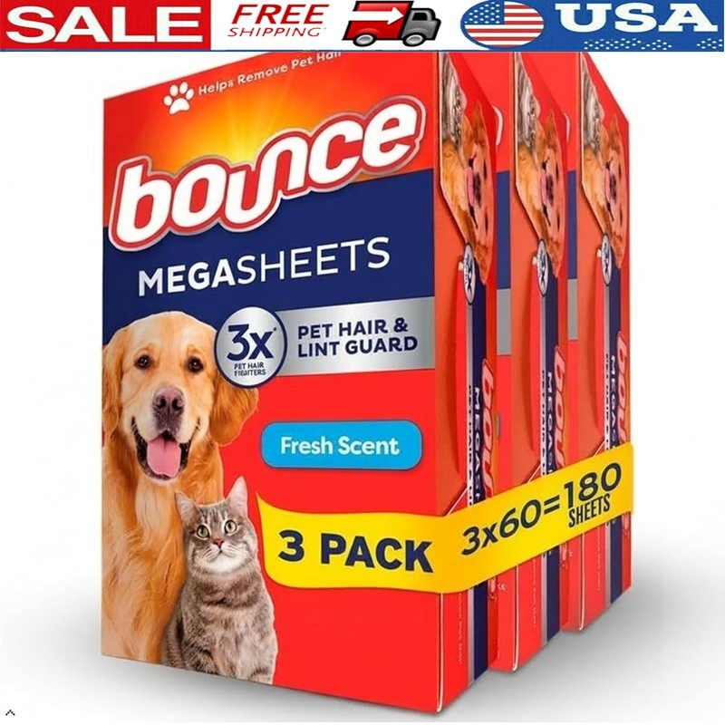 Mega Pet Hair Repelling Dryer Sheets Perfume Free Anti Static Softener 180 Count