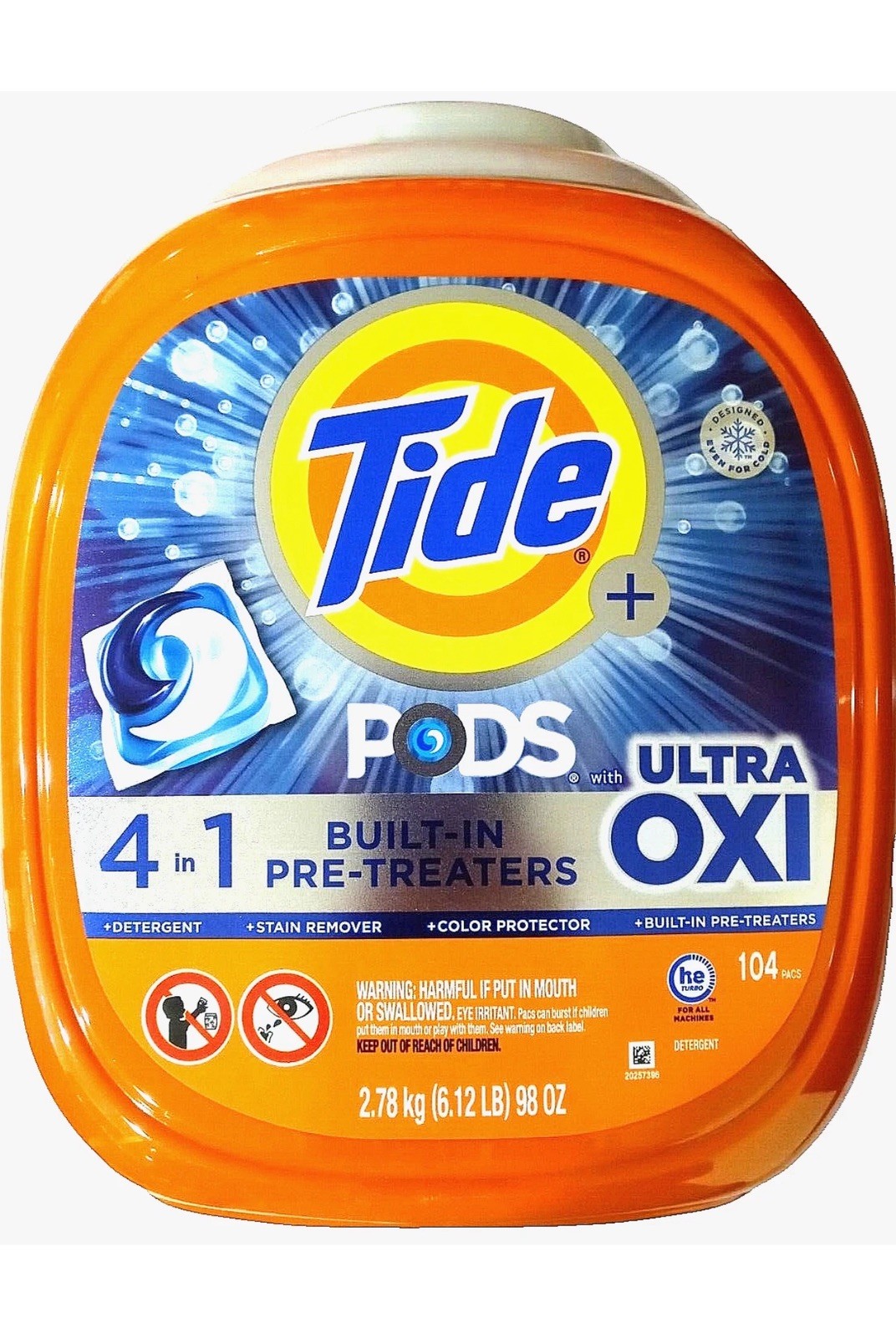 Tide Ultra Oxi Laundry Detergent Pods with 4 in 1 Build-In Pre-Treaters 104 Ct