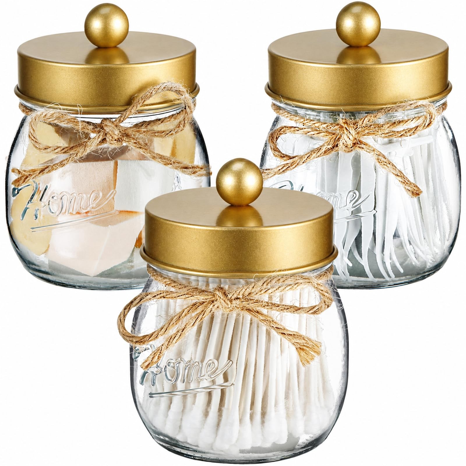 3Pack Warm Golden Undertones Bathroom Decor, Cotton Swab Holders, Bathroom Co…