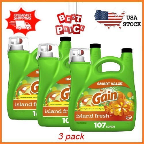 3 pack Gain Liquid Laundry Detergent, Island Fresh Scent, 154 fl oz, 107 Loads