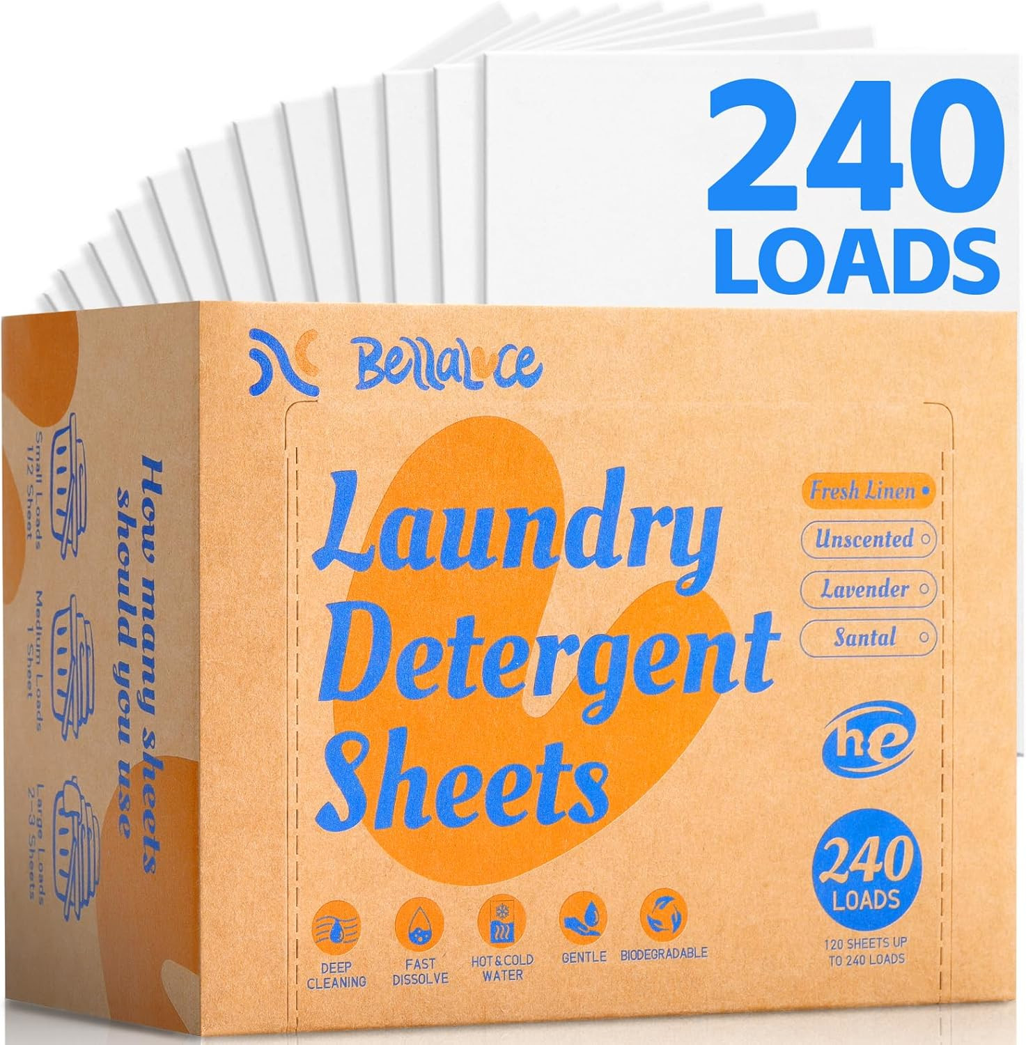 Laundry Detergent Sheets Space-Saving Travel-Deep Cleaning Fresh Linen Scent