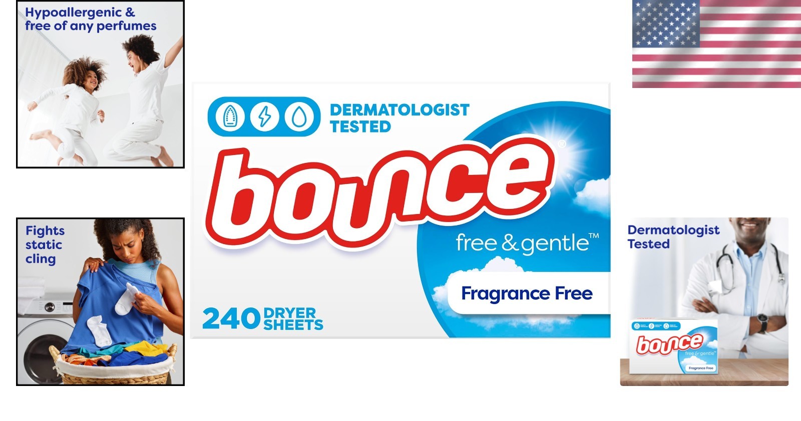 240 Count Free & Gentle Hypoallergenic Dryer Sheets – Unscented Static Control