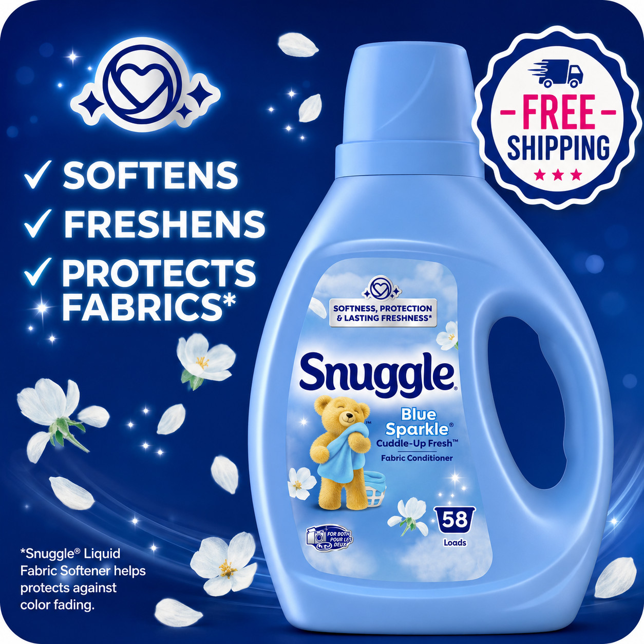 Snuggle Liquid Fabric Softener, Cuddle-Up Fresh Blue Sparkle, 39.4 oz, 58 Loads