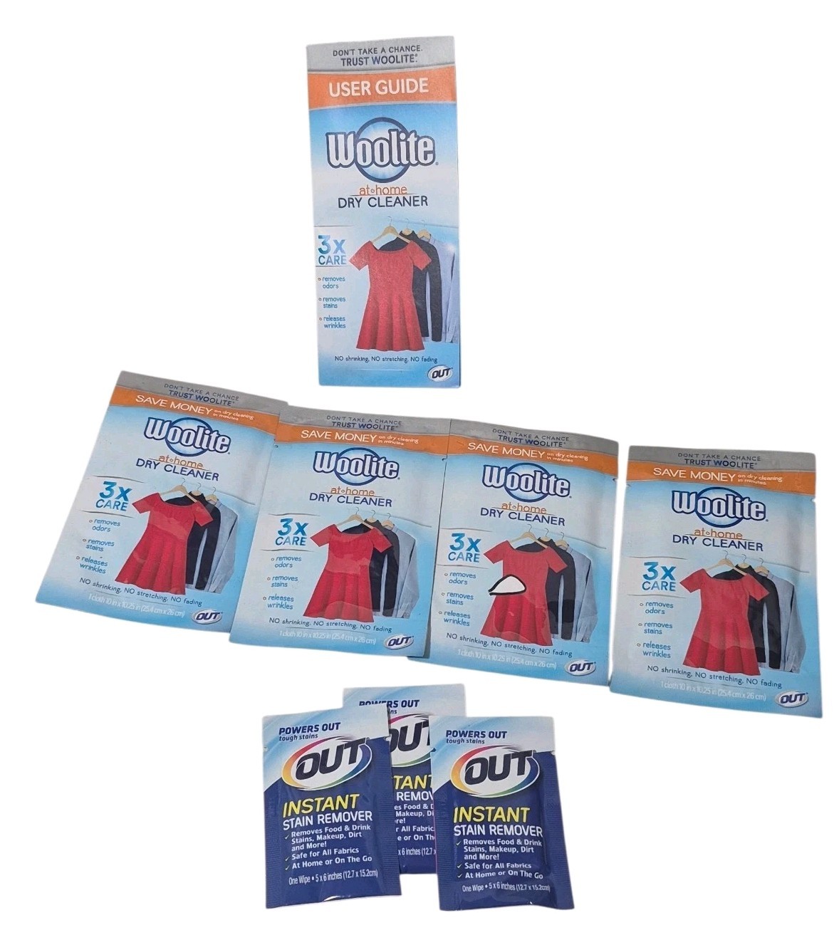 Woolite At Home Dry Cleaner Packets 4 Cloths 3 Stain Wipes No Box
