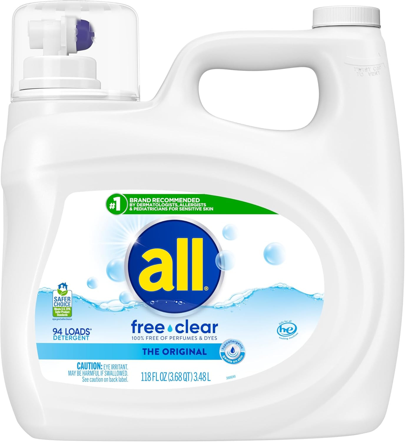 All Liquid Laundry Detergent Free Clear, 118 Ounce, 94 Loads
