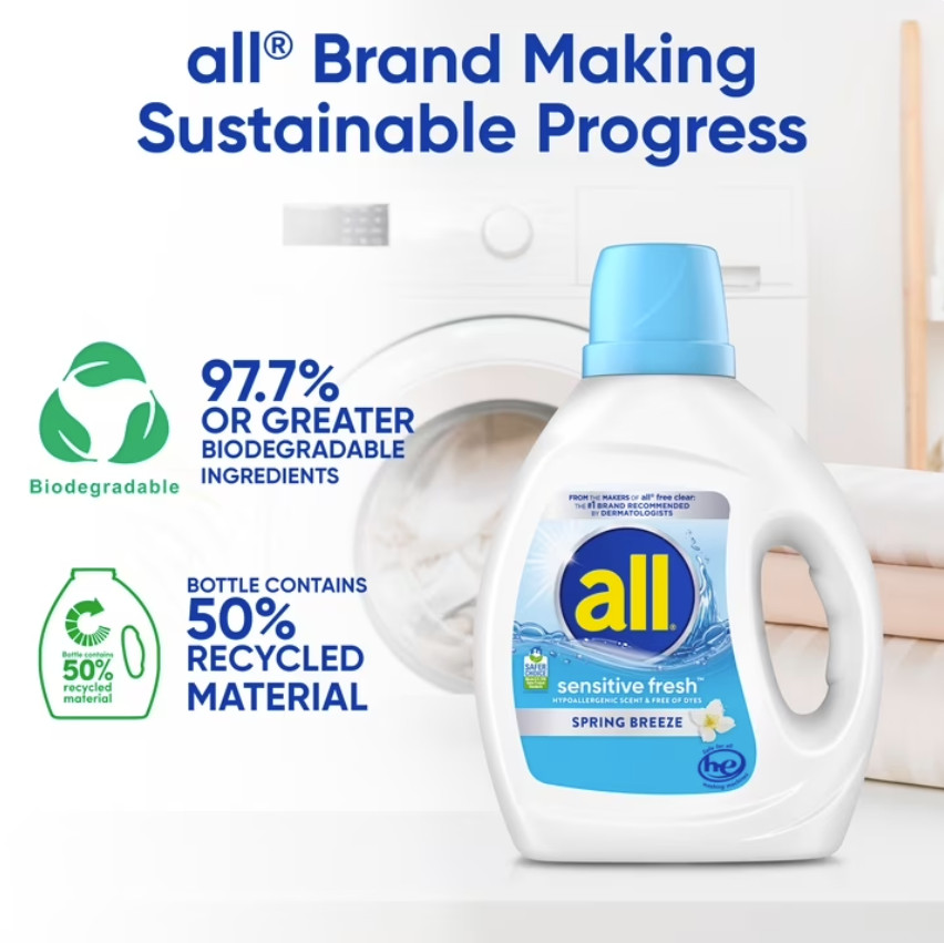 3P all Sensitive Fresh Liquid Laundry Detergent, Spring Breeze, 73 oz, 58 Loads