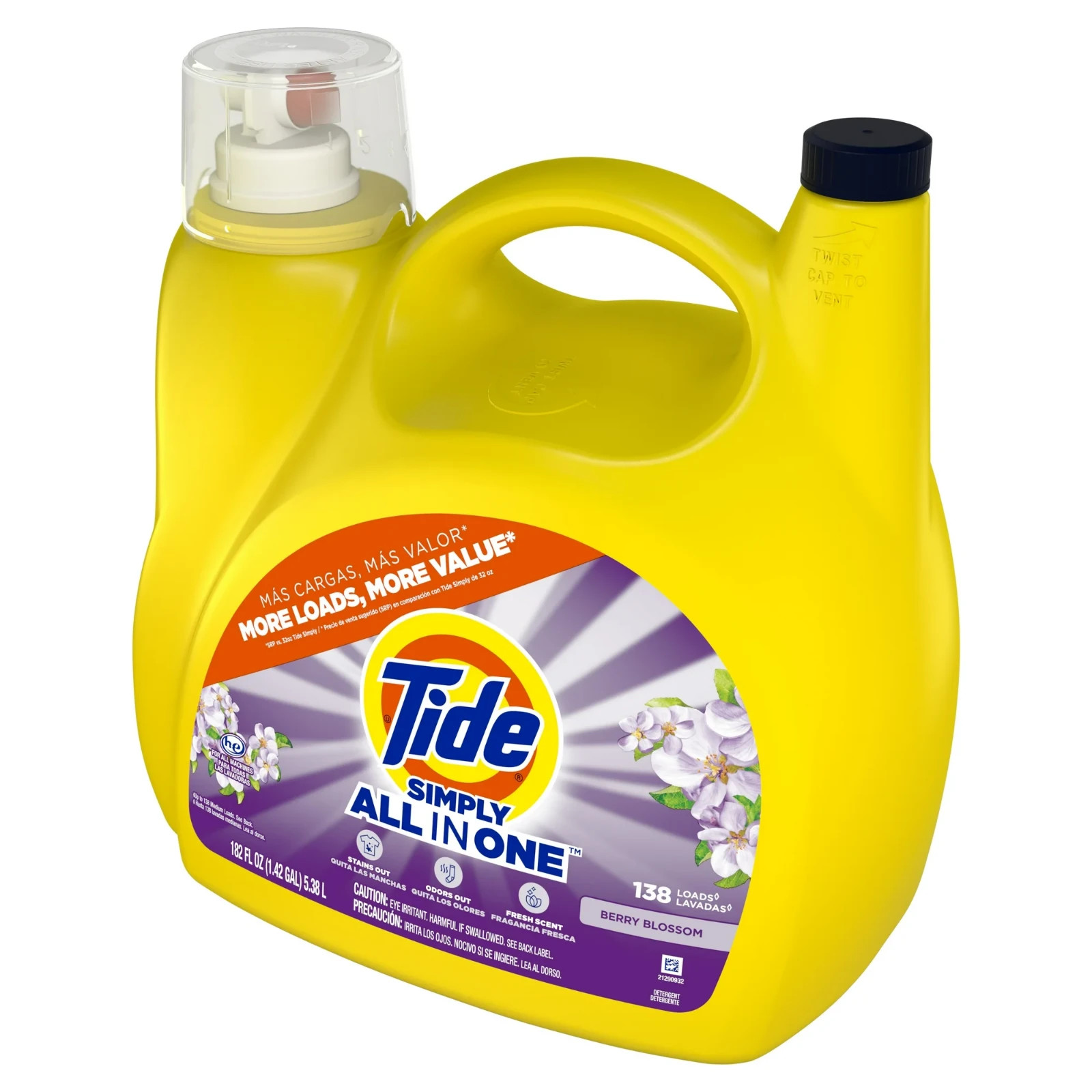 3P Tide Simply All-in-One Liquid Laundry Detergent Berry Blossom Scent 138 Loads