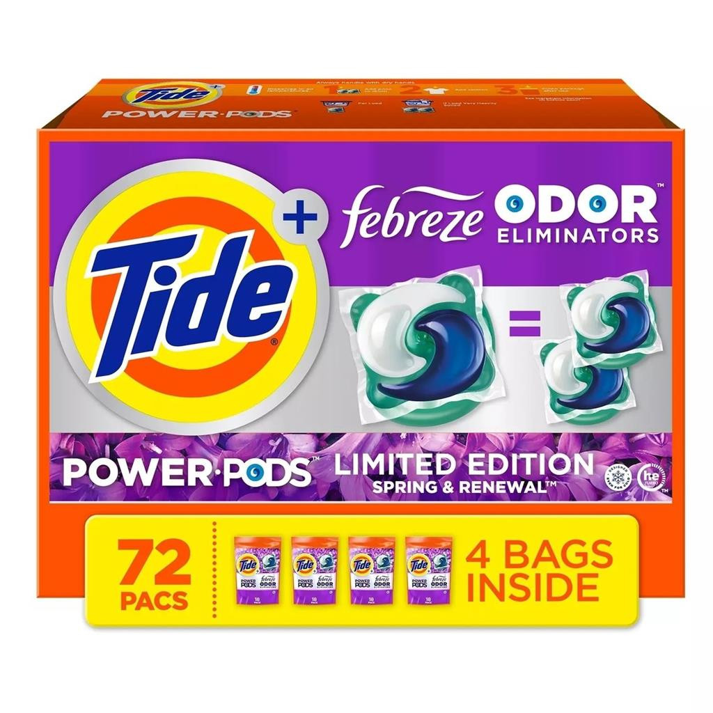 NEW TIDE PODS LAUNDRY DETERGENT FEBREZE SPRING AND RENEWAL 4 PACKS OF 18 72 PACS