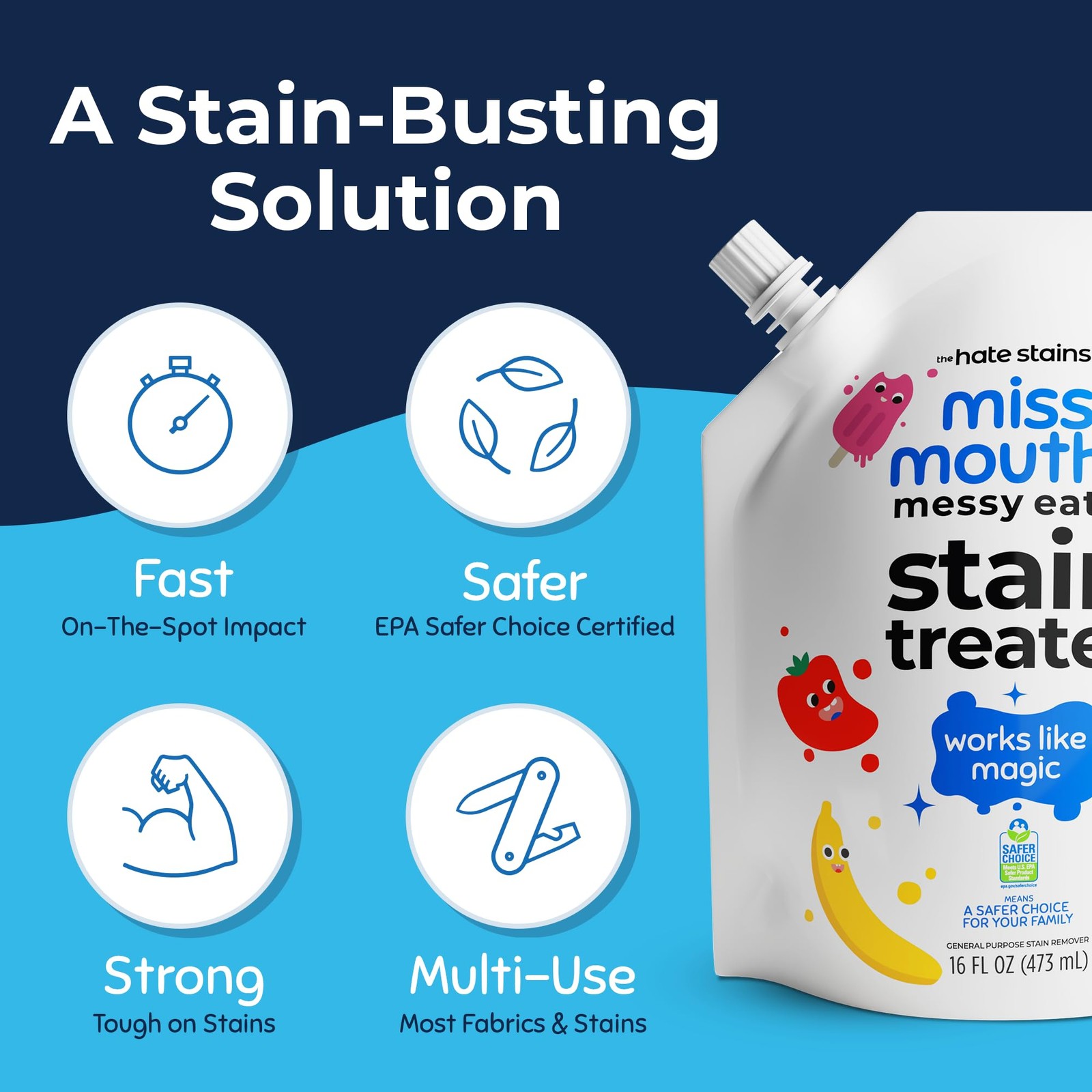 Miss Mouth’s Messy Eater Refill, Laundry Stain Remover, 16 Fl Oz (Pack of 1)