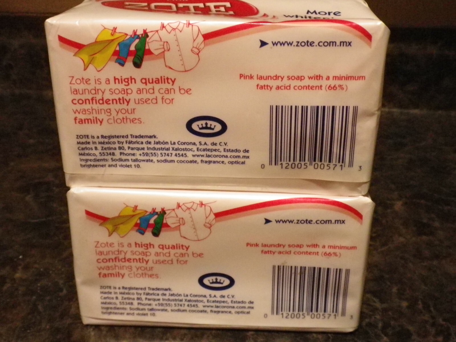 LOT Of 2 Bars Pink Zote Laundry Clothes Detergent 14.1 oz each delicate