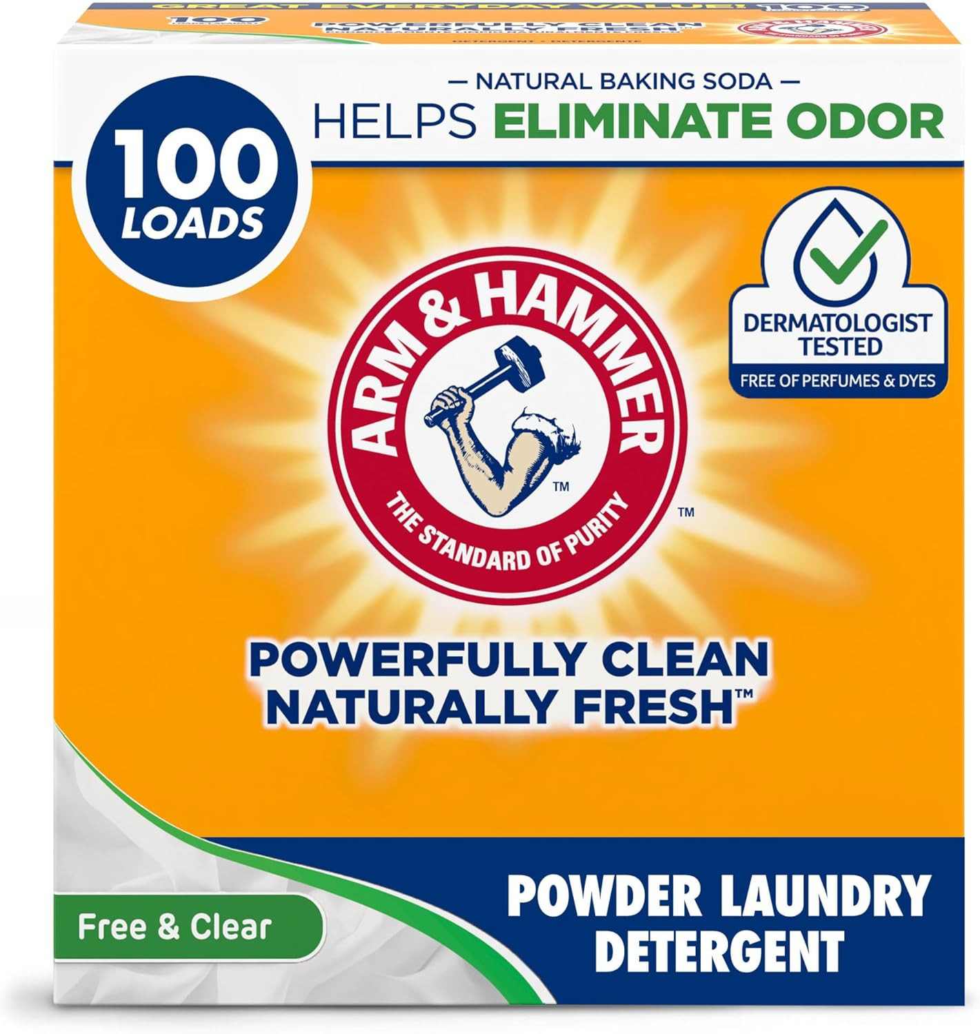 Laundry Detergent, Free of Perfume & Dyes, Powder, 100 Loads, 6.16 Lb