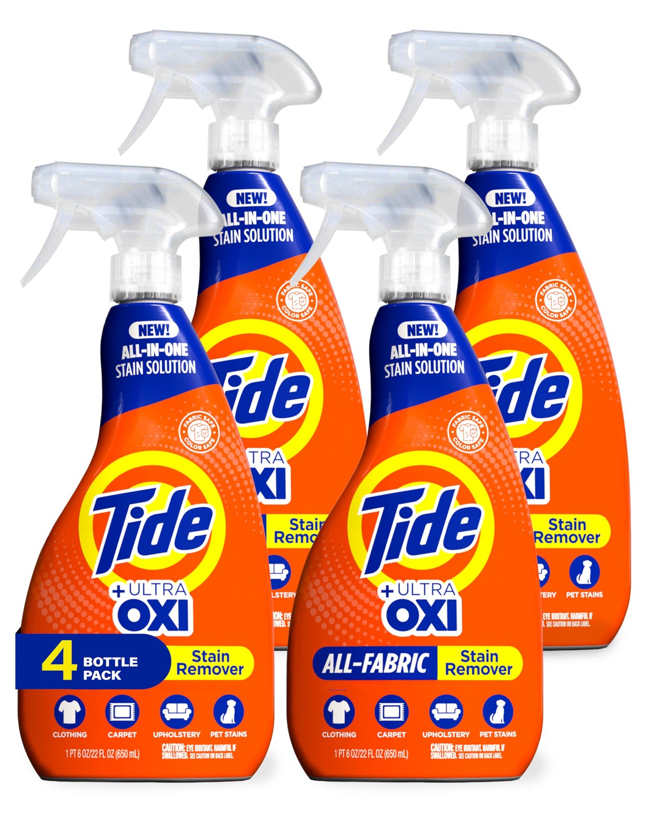 Tide Laundry Stain Remover Spray with Oxi | 22 Fl Oz (Pack of 4), no color