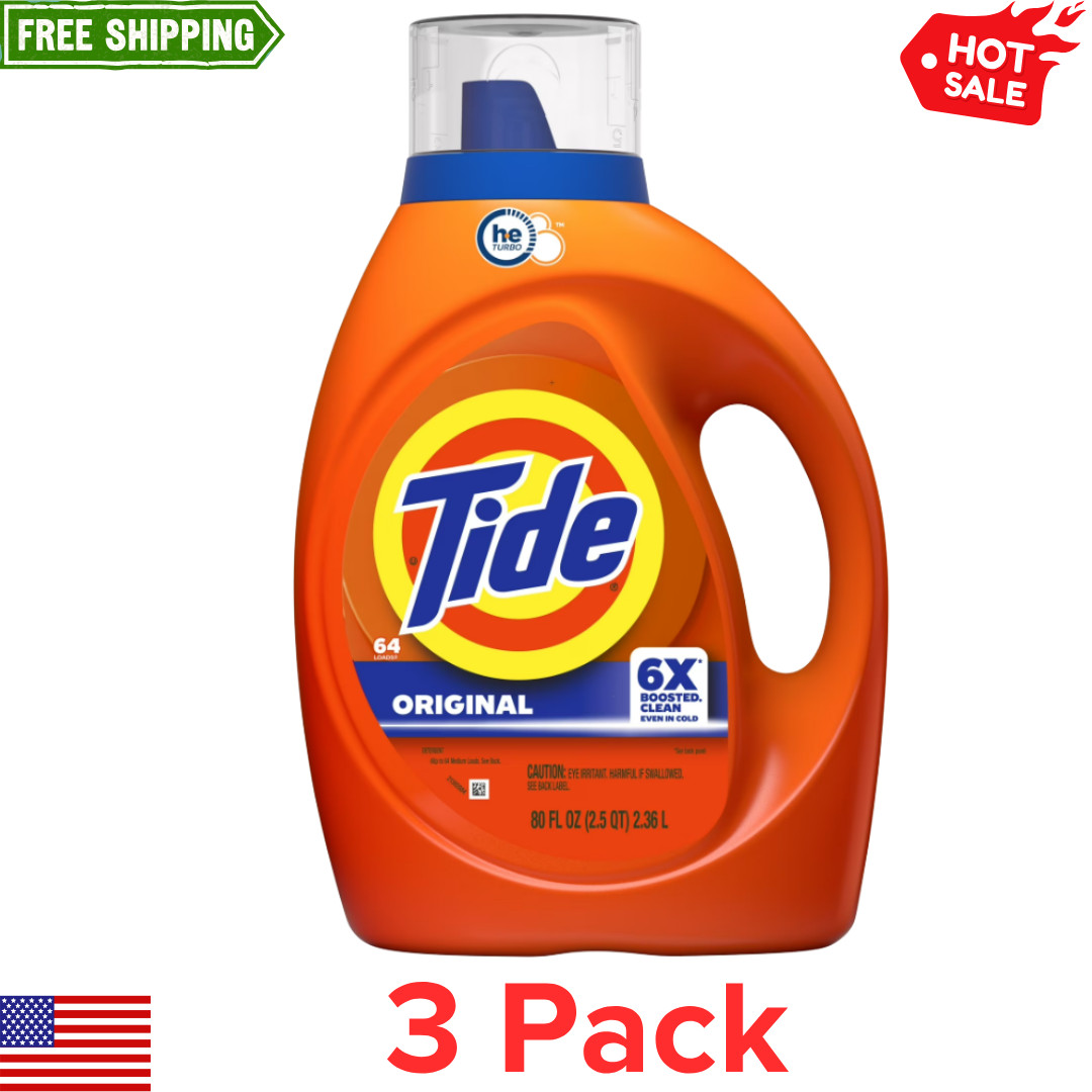 (3 pack)Tide Original HE Laundry Detergent 64 Loads 80 -fl oz