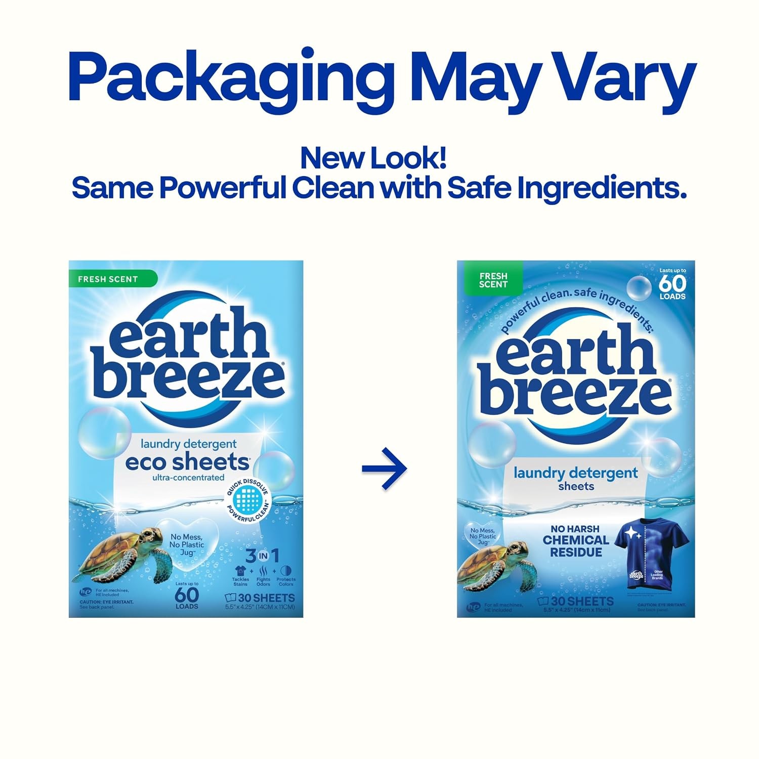 Earth Breeze Laundry Detergent Sheets Fresh Scent 60 Loads | Eco Liquidless Soap
