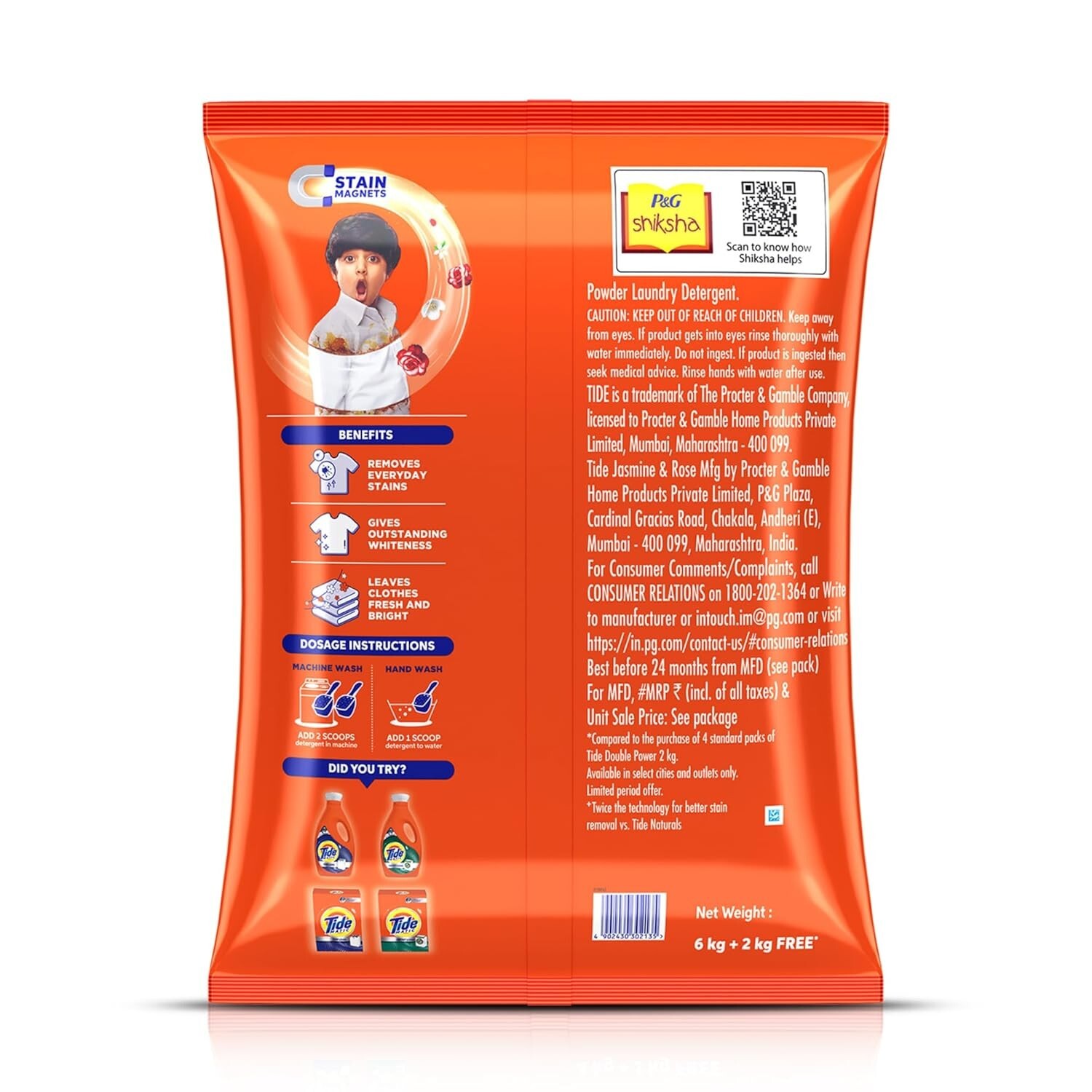 Tide Plus Double Power Detergent Washing Powder Jasmine & Rose 6kg + 2kg FREE