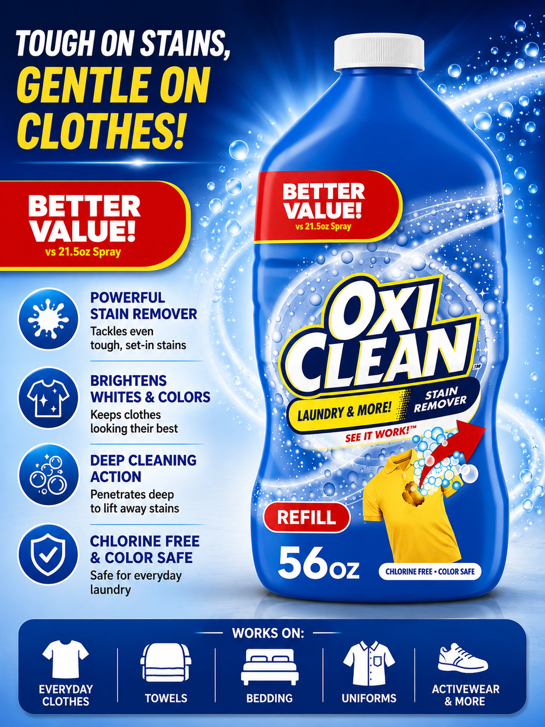 OxiClean Laundry Stain Remover Refill, 56 fl oz – Free Shipping USA
