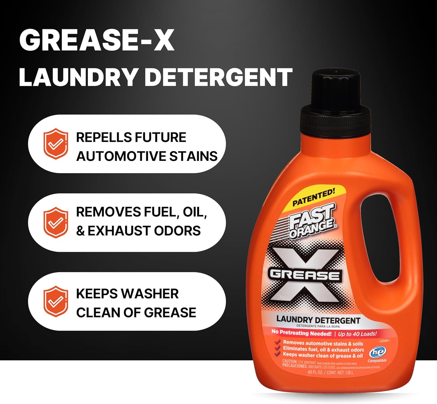 22340 Grease X Mechanic’S Laundry Detergent Liquid, 40 Fl. Oz. Stains, Soils &