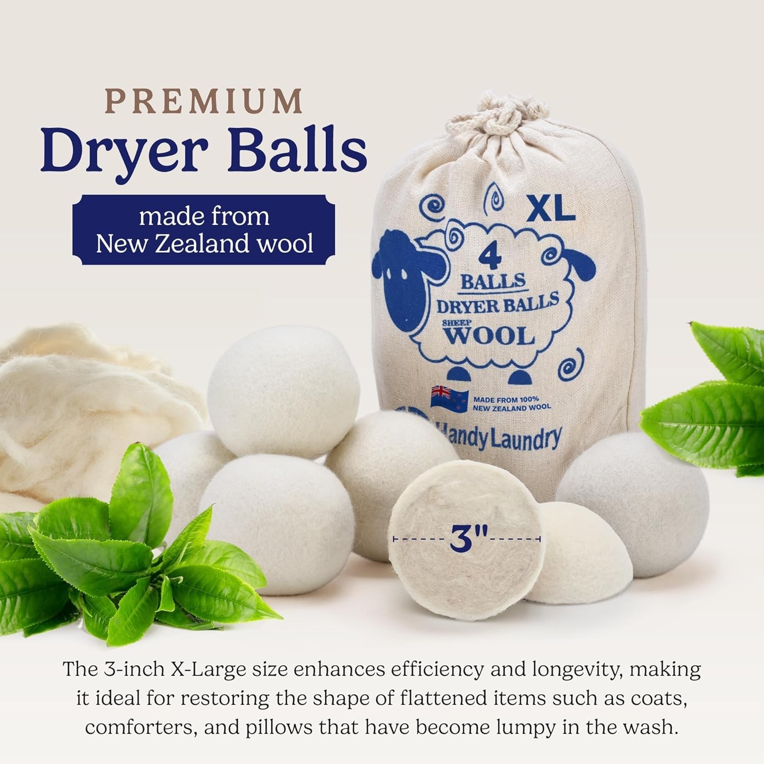 Handy Laundry Wool Dryer Balls – Natural Fabric 6 Count (Pack of 1),