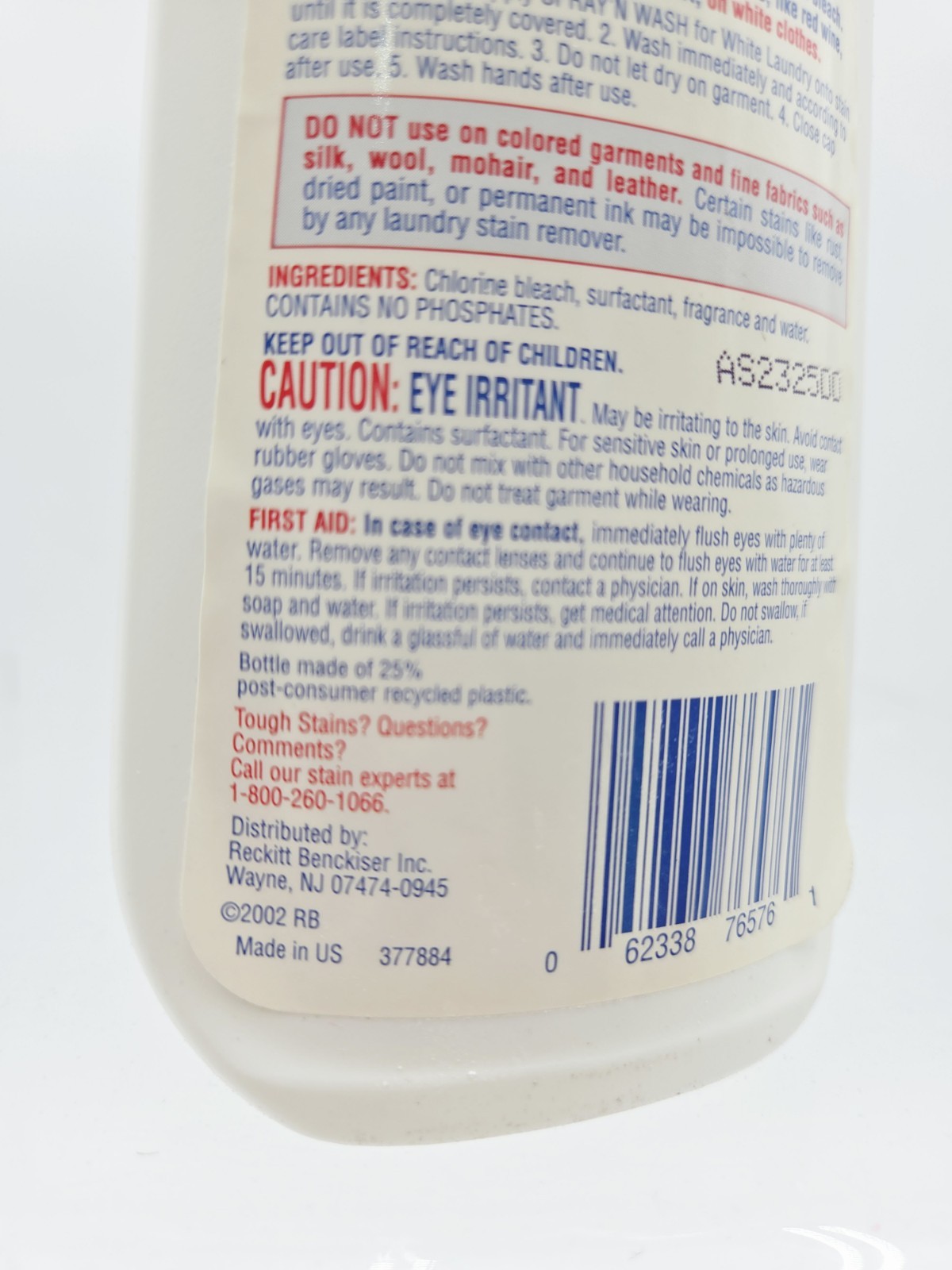Vintage Spray n Wash Laundry Stain Remover Bleach Gel 12oz 2002 60% Full