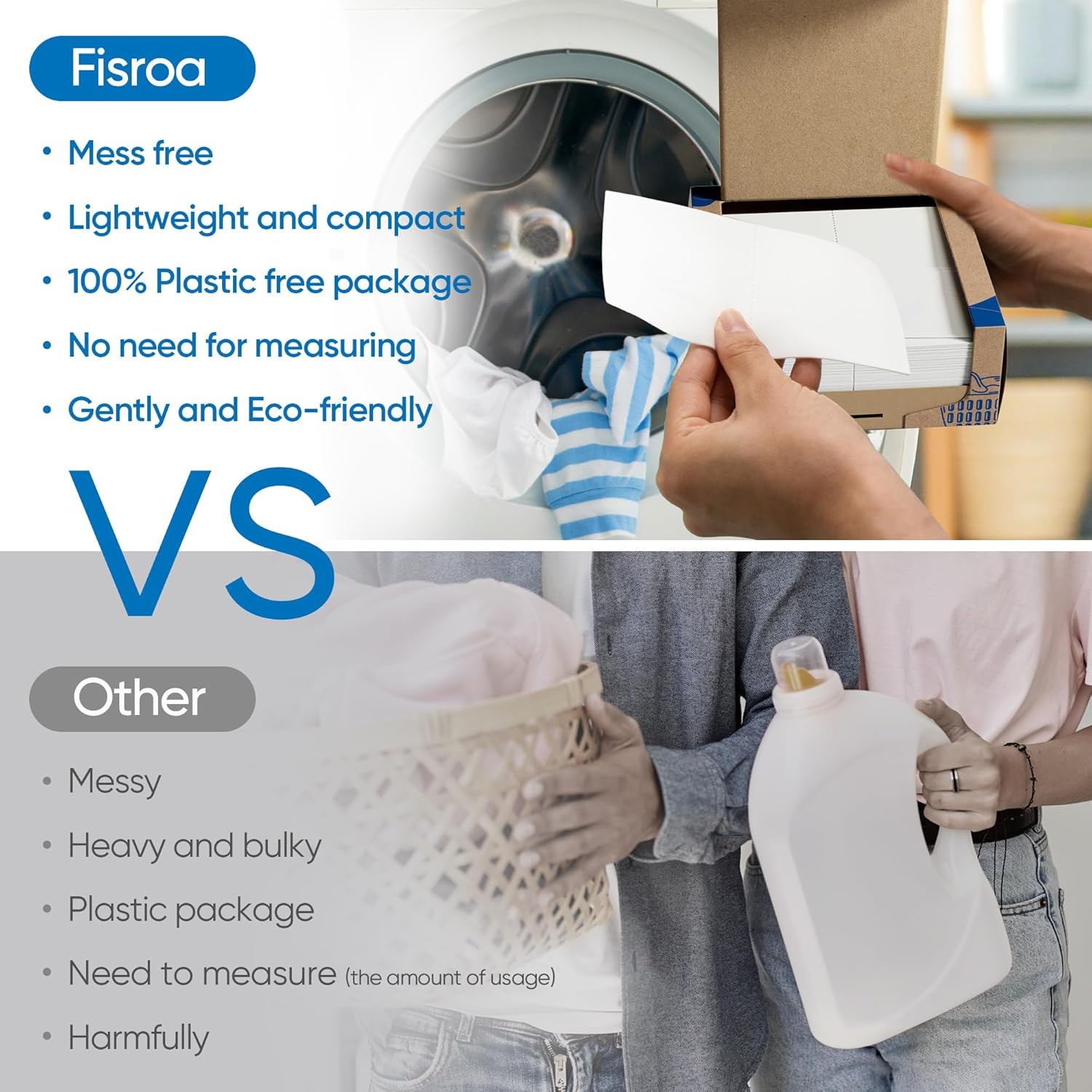 Fragrance Free Laundry Detergent Sheets Travel Eco-Friendly 300 Loads Fisroa Clo