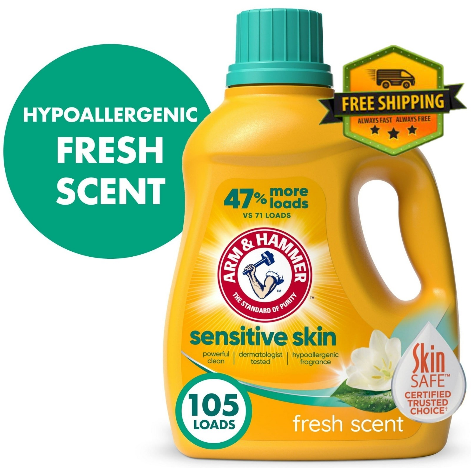 ARM & HAMMER Fresh Scent Liquid Laundry Detergent Sensitive Skin 105oz 105Loads