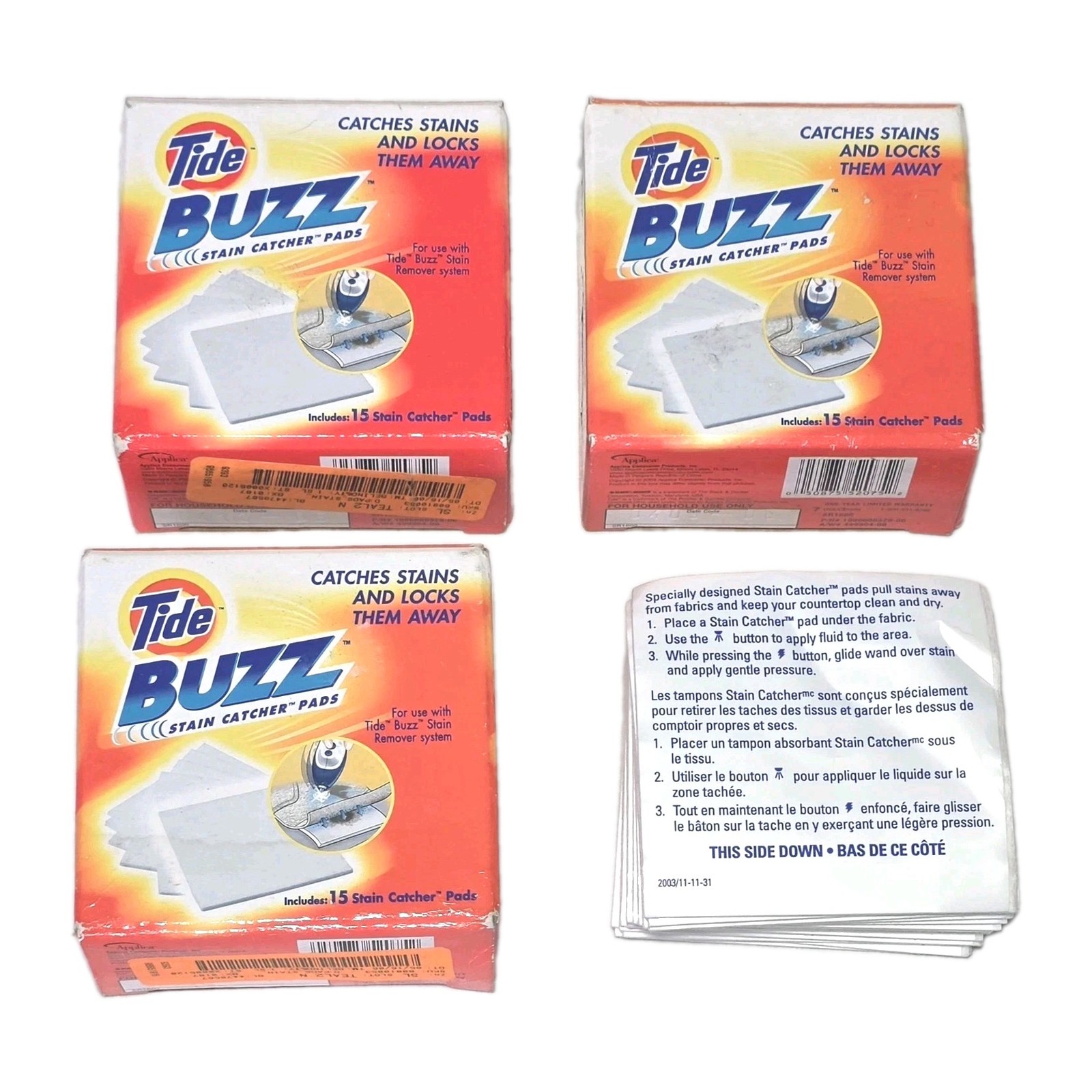 Lot Of 3 + Tide Buzz Stain Catcher Refill 15 Pads Each 55 Pads Total Brand New