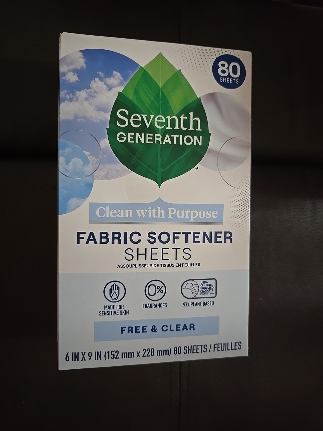 Fabric Softener Sheets, Free & Clear, 80 Sheets (K46)